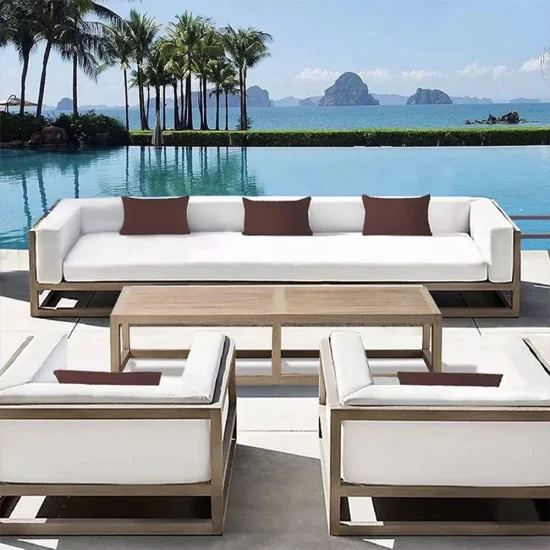 Conjuntos de sofás de madera para jardín, muebles de cubierta de jardín al aire libre, Patio, piscina, estilo europeo, gran oferta